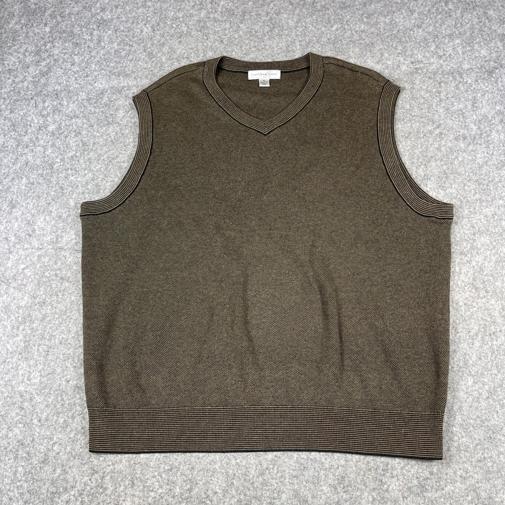 Cypress Links Sweater Vest Mens XL Brown Black Birdseye Knit Cotton V-Neck Golf